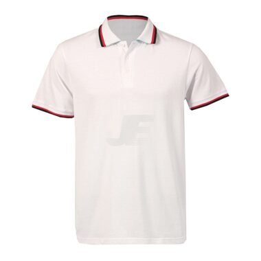 Mens Short Sleeve White Striped Collar Polo Shirt