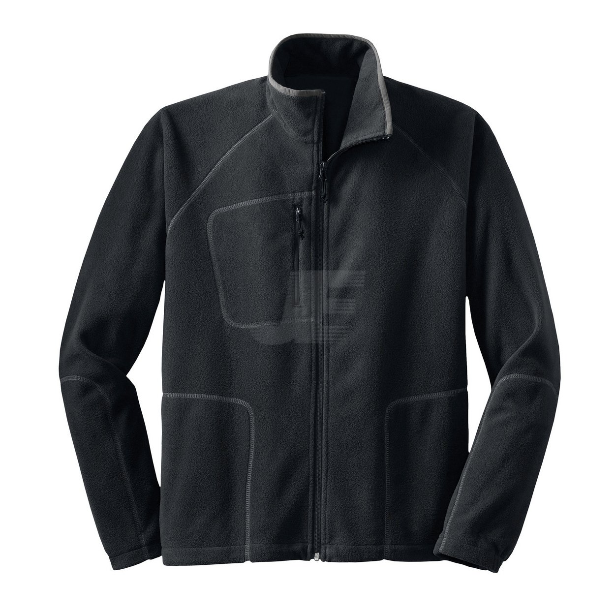 Mens Chest Pocket Full Zip Black Sports Fleece Jacket