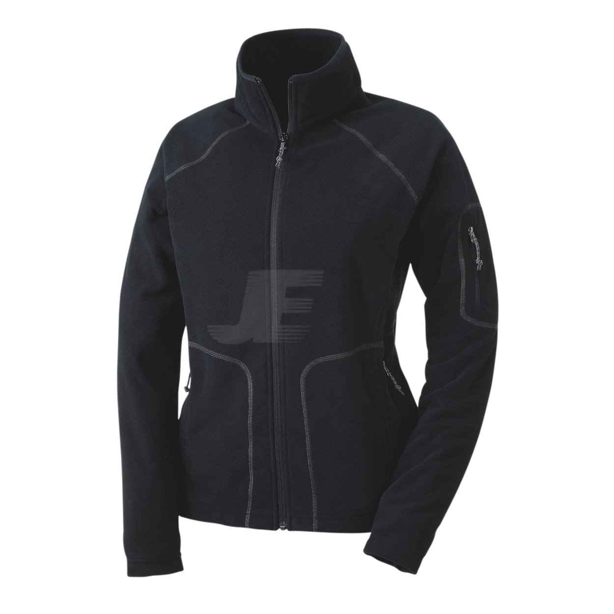 Women Black Sports Style Zipper Fleece Jacket