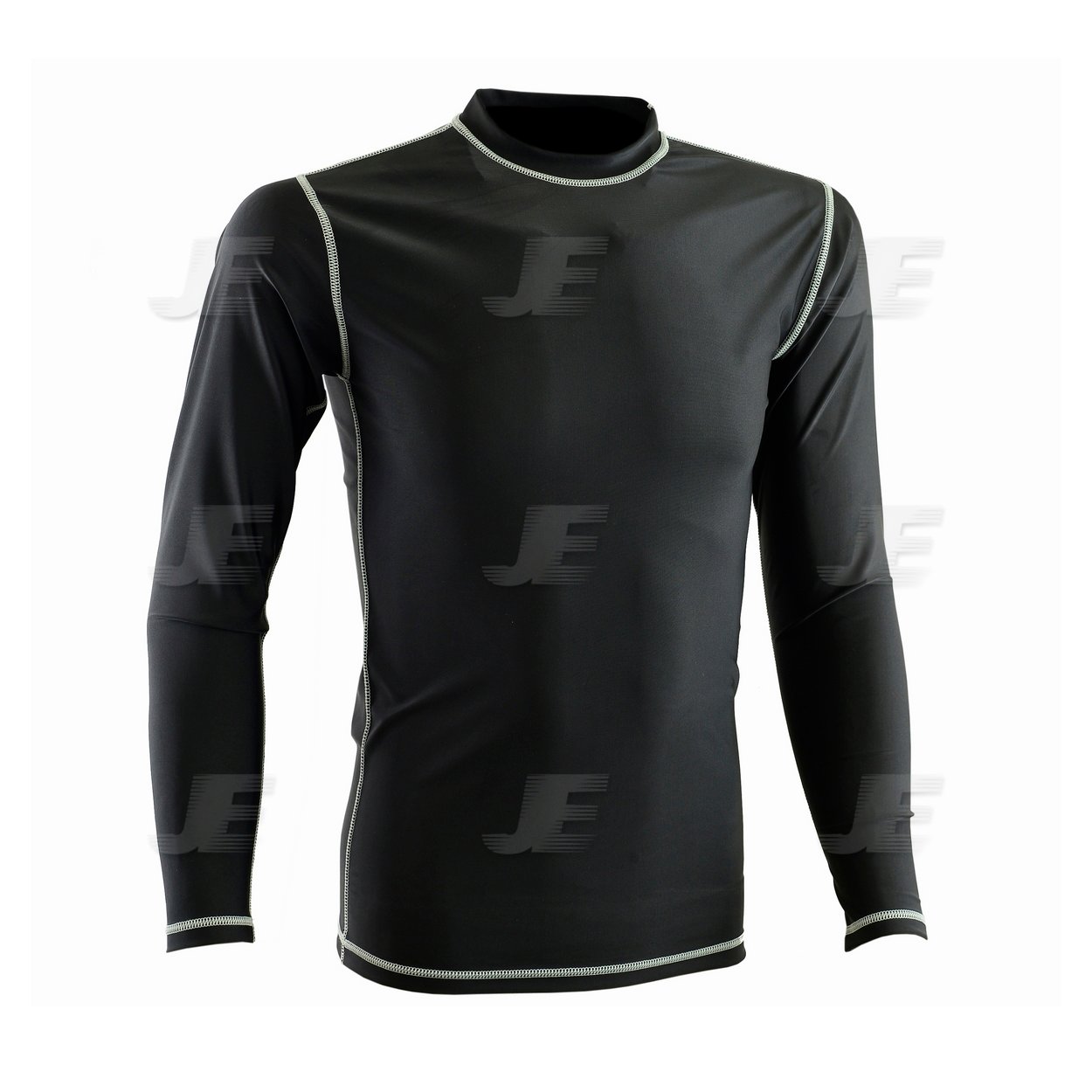 Mens Black Nylon Long Sleeve Compression Rash Guard