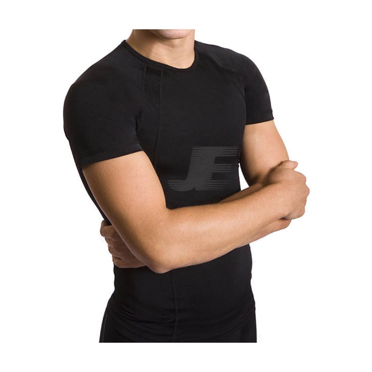 Mens Black Short Sleeve Gym Workout Nylon Rash Guard