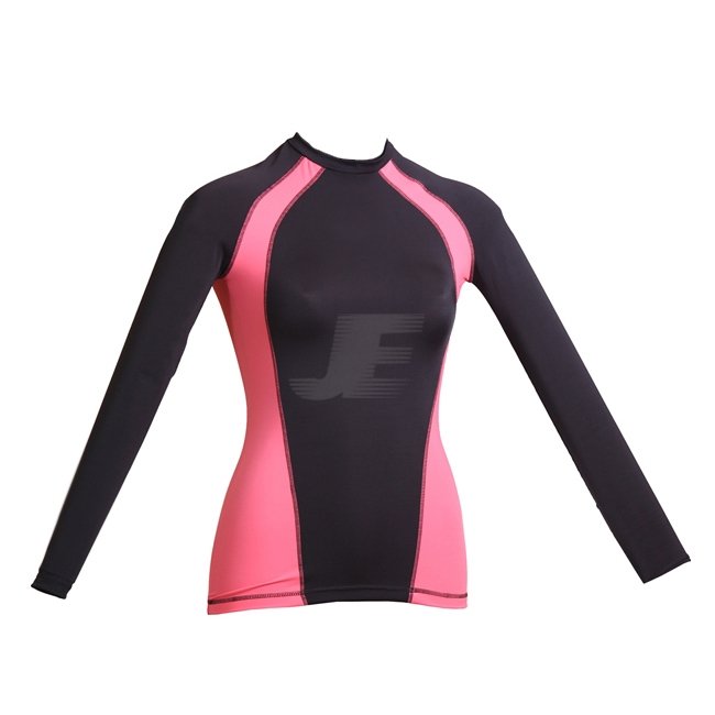 Women Black & Pink Full Sleeve Yoga Workout Compression Shirt