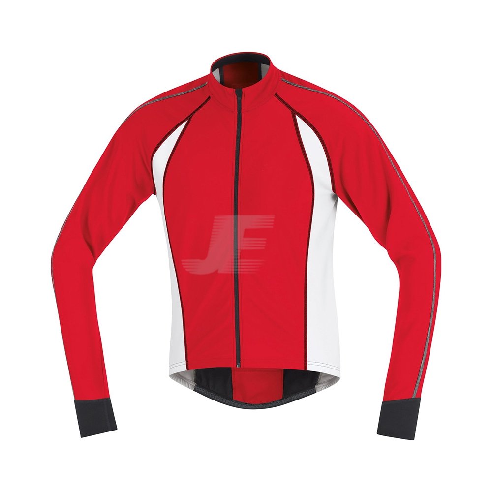 Mens Red & White Full Zip Winter Long Sleeve Cycling Jersey