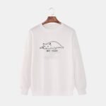 Cat Printed White Cotton Fleece Sweatshirt