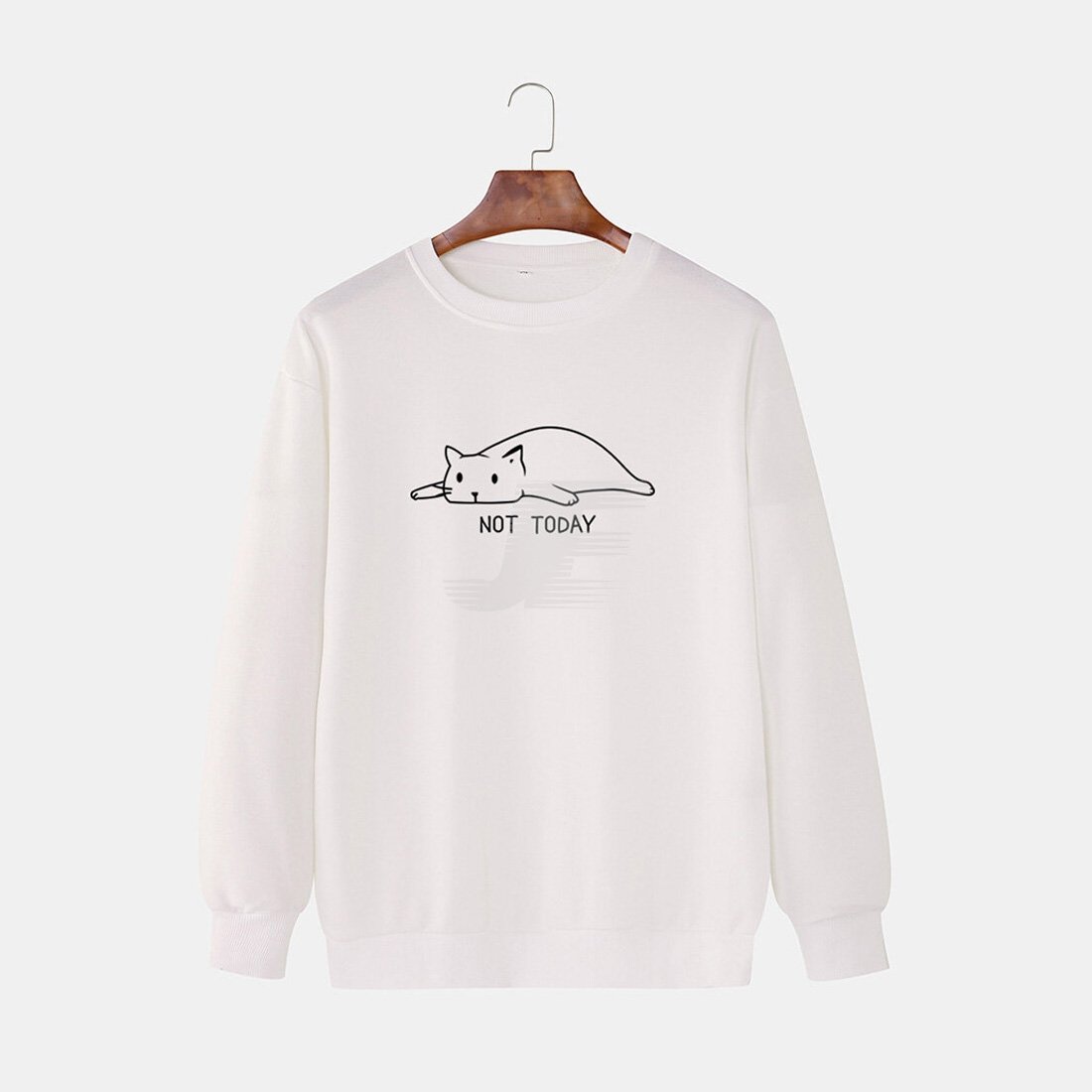 Cat Printed White Cotton Fleece Sweatshirt