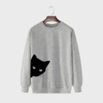 Cat Printed Solid Color Cotton Fleece Sweatshirt