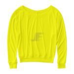 Women Wide Neck Yellow Fluorescent Cotton Fleece Sweatshirt