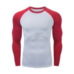 Mens Two Color White & Red Long Sleeve Nylon MMA Rash Guard