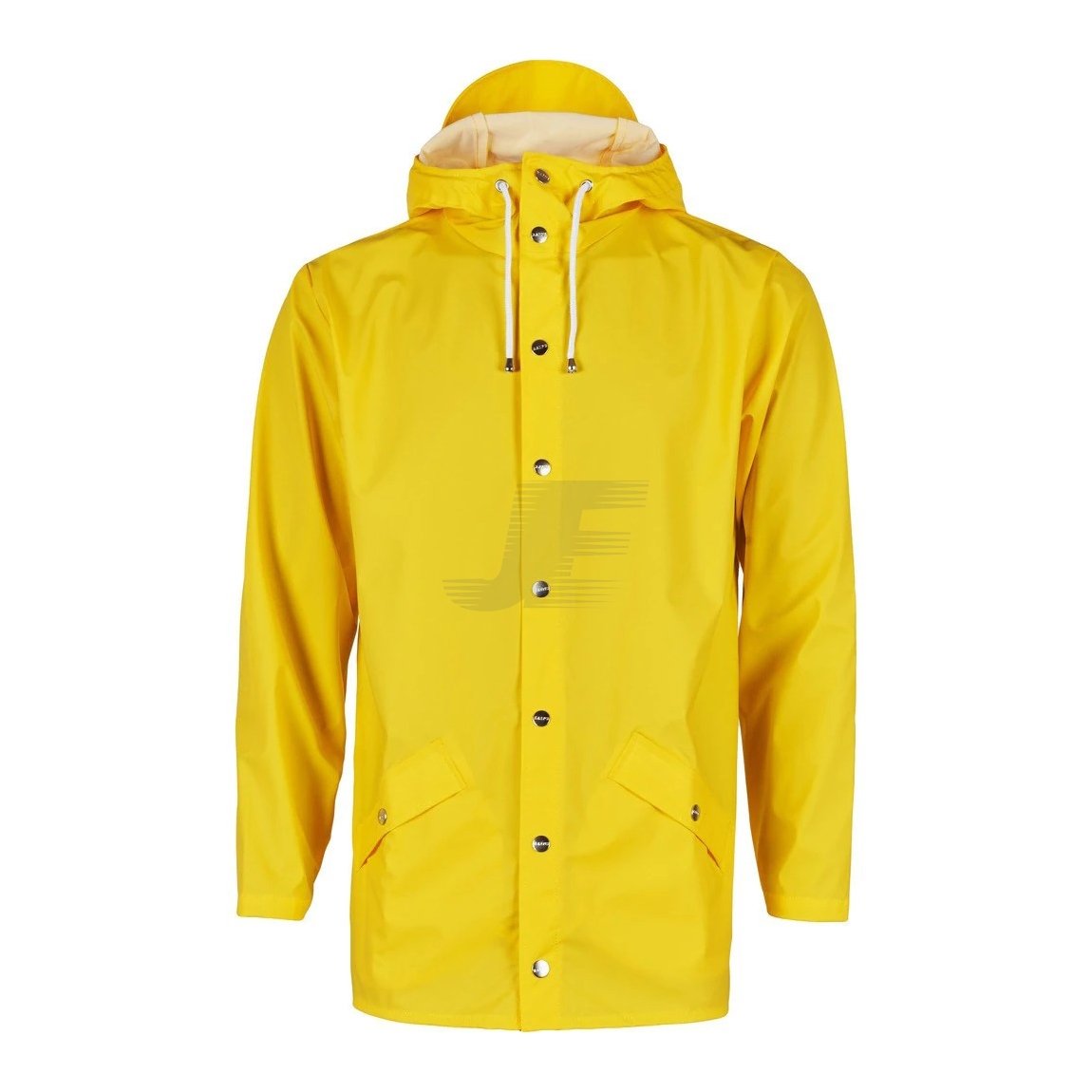 Yellow Front Button Waterproof Hooded Rain Coat