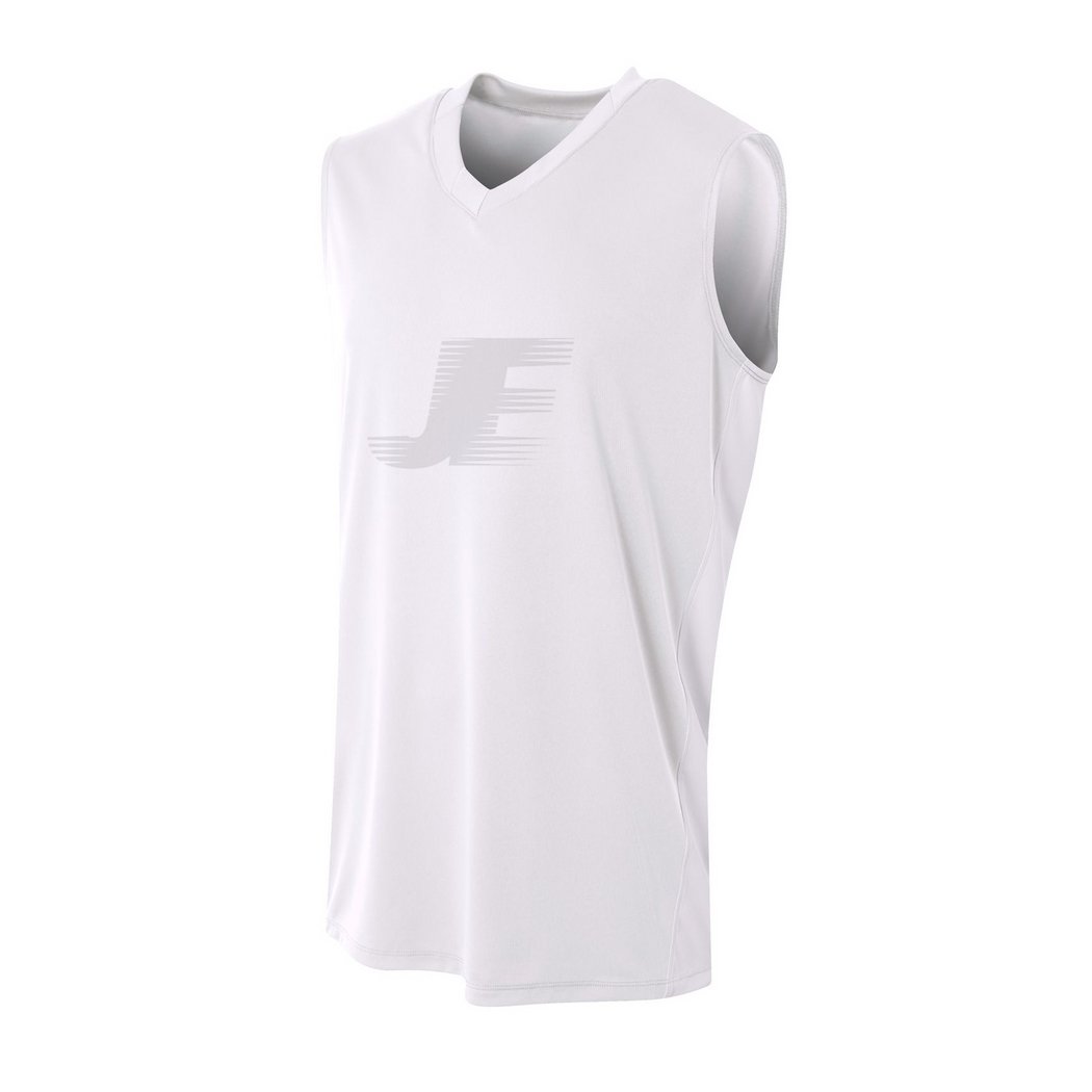 Custom Logo Sleeveless V-Neck White Interlock Basketball Jersey