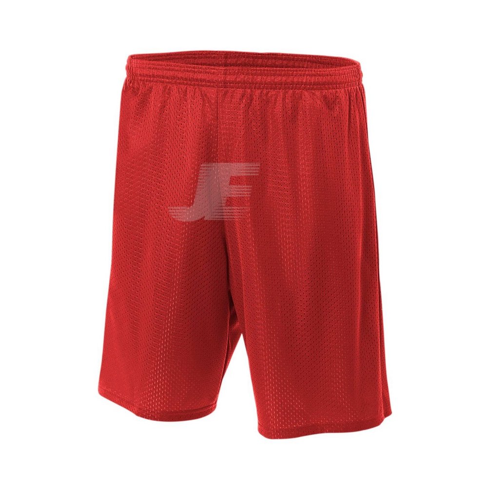 Customized Lined Red Tricot Mesh Basketball Shorts